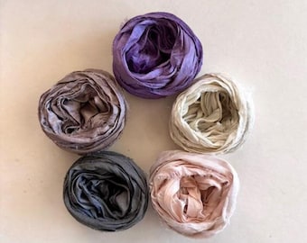 Campionatore di seta sari a 5 colori - Nastro sari riciclato - 5 colori sfumati, 2 iarde ciascuno, 10 iarde in totale, nastro per journaling