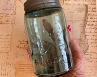 Antique Ball Canning Jar - Antique Aqua Pint Mason Jar - Collectable Canning Jars