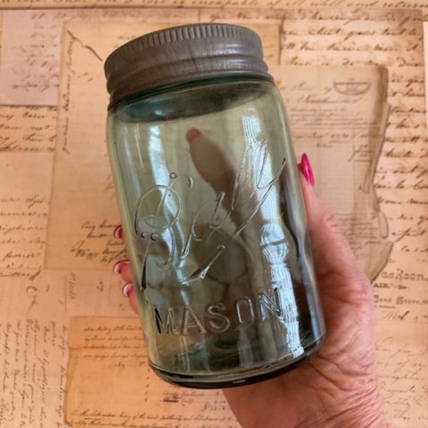 Antique Ball Canning Jar - Antique Aqua Pint Mason Jar - Collectable Canning Jars