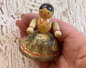 Vintage Swiss Milk Maid Bell - Collectible Wood & Metal Bell - Vintage Collectables
