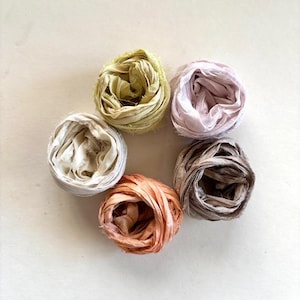 5 Color Sari Silk Sampler - Recycled Sari Ribbon - Neutral Colors, 2 Yds Each, 10 Yds Total, Scrapbooking Ribbon