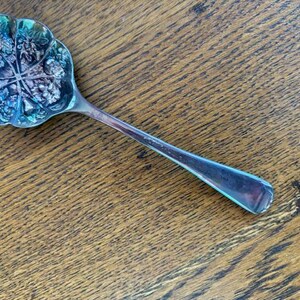 Puede incluir: Una cuchara de servir de plata con un dise&ntilde;o floral decorativo en el cuenco. La cuchara tiene un mango largo y delgado.