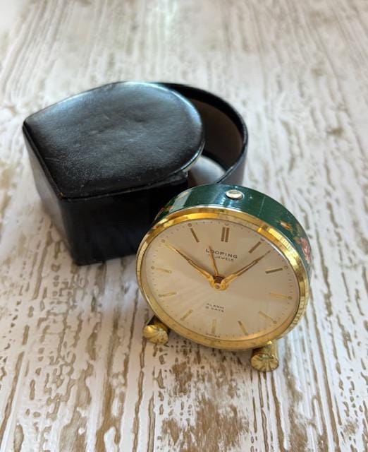 Vintage Looping Travel Alarm Clock With Case - Small Swiss 8 Day