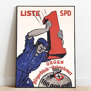 Manifesto anti-nazista, stampa vintage, SPD, stampa antifascista, Germania, manifesto politico, socialdemocratico anni '30, manifesto retrò, seconda guerra mondiale