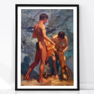 Cuadro gay clásico, póster gay, impresión de bellas artes, arte mural gay, arte corporal masculino, arte mural vintage, Henry Scott Take, arte masculino, regalo para parejas