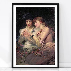 Lesbian Art, Romantic Art, Lesbian Print, Vintage Wall Art, The Lovers Lesbian, WLW Art, Sapphic Print, Lesbian Painting, Gift for Couple