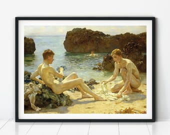 Pintura clásica gay, arte corporal masculino, lámina de arte gay, lámina de Henry Scott, arte mural gay, decoración de pared vintage, arte masculino, regalo gay, mes del orgullo
