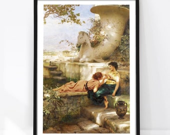 Pintura lésbica clássica, impressão sáfica, arte romântica, pôster vintage, arte lésbica, presente para casal, LGBT