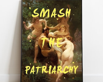 Plakat „Rozbij patriarchat”, plakat feministyczny, zmodyfikowany wydruk artystyczny, sztuka feminizmu, grafika ścienna „dziewczęca siła”, wzmocnienie pozycji kobiet, prezenty feministyczne