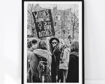 Apoyo a las brujas, Póster feminista, Póster activista, Arte feminista, Decoración vintage, Fotografía feminista, Arte mural retro, Blanco y negro