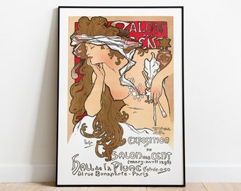 Alphonse Mucha Poster, Art Nouveau Wall Art, Vintage Poster, Alphonse Mucha Art, Salon des Cent, Retro Poster, Museum Poster, Exhibition Art