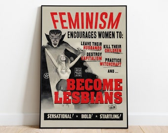 Feminism Encourages Women To, Feminist Poster, Lesbian Poster, Vintage Wall Art, Feminism, Retro Poster, Lesbian Art, 60s 70s, Feminist Gift