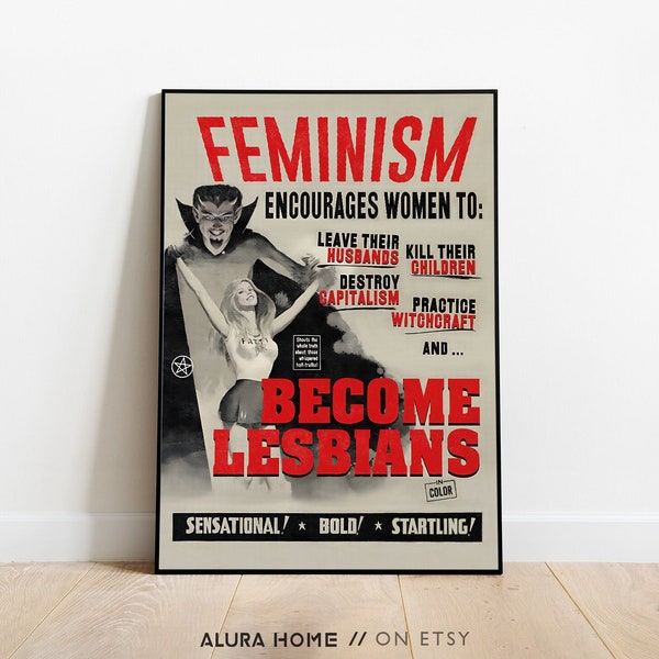 Le féminisme encourage les femmes à, affiche féministe, affiche lesbienne, art mural vintage, féminisme, affiche rétro, art lesbien, années 60 et 70, cadeau féministe