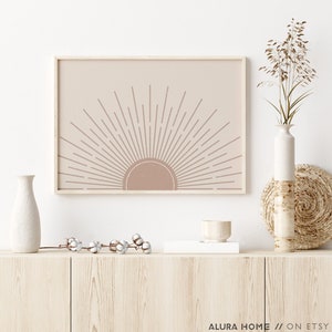 Sun Art Print, Horizontal Wall Art, Boho Wall Art, Horizontal Print, Abstract Sun Poster, Neutral Wall Art, Sunset Print, Nursery Wall Decor