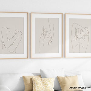 3er-Set Frauen Prints, Weiblicher Körper Wandkunst, Frau One Line Zeichnung Poster, Minimale Galeriewand Set, Abstrakte Frauen Print, Feministische Prints