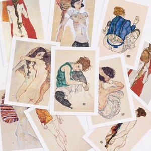 10er Set Egon Schiele Prints, Vintage Poster Set, Egon Schiele Kunst, Wandcollage, Fine Art Prints, Mutter Geschenk, Expressionismus Kunst