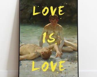 Love Is Love Gay Art Print, klassieke schilderkunst van Henry Scott Tuke, vintage queer poster, LGBTQ-huisdecoratie, Pride Art