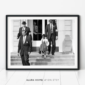 Ruby Bridges Print, feministische poster, Afro-Amerikaanse geschiedenis, burgerrechten, activist muurkunst, zwart-witfotografie, zwarte vrouw kunst