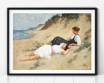 Impressão artística romântica lésbica, pintura clássica de duas mulheres, arte de parede sáfica, pôster WLW, presente para casal lésbico, decoração vintage