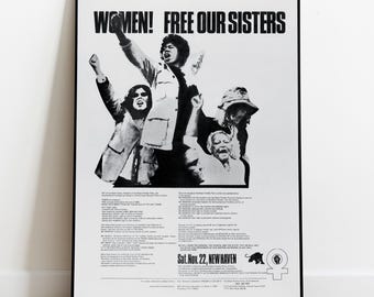 Frauen! Free Our Sisters - Historisches feministisches Plakat von 1969, Vintage-Kunstdruck von Black Panthers, Frauenrechte, feministische Wandkunst