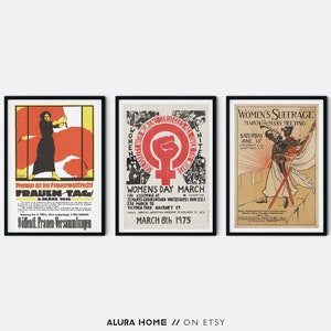Zestaw 3 plakatów rekreacyjnych feministycznych, wydruki vintage, sztuka ścienna feministyczna, Międzynarodowy Dzień Kobiet, zestaw wydruków feministycznych, prezent feministyczny