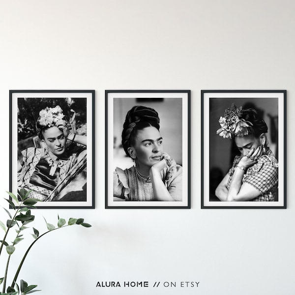 3er Set Frida Kahlo Fotografien, Frida Kahlo Portrait, feministische Kunst, Frida Kahlo Print, feministisches Poster, Retro Poster, Fashion Poster