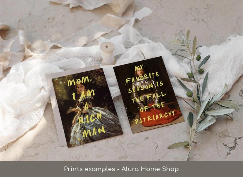 Set of 10 Feminist Prints, Altered Classic Paintings Collection, Maximalist Wall Art, Motivational Quote Posters, Wall Collage Kit image 6