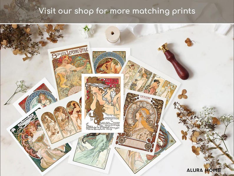 Conjunto de láminas de Alphonse Mucha, pared de galería Art Nouveau, la serie de arte y pósteres del zodíaco, decoración de pared vintage, obras de arte de Alfons Mucha. imagen 14