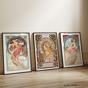 Conjunto de láminas de Alphonse Mucha, pared de galería Art Nouveau, la serie de arte y pósteres del zodíaco, decoración de pared vintage, obras de arte de Alfons Mucha. imagen 4