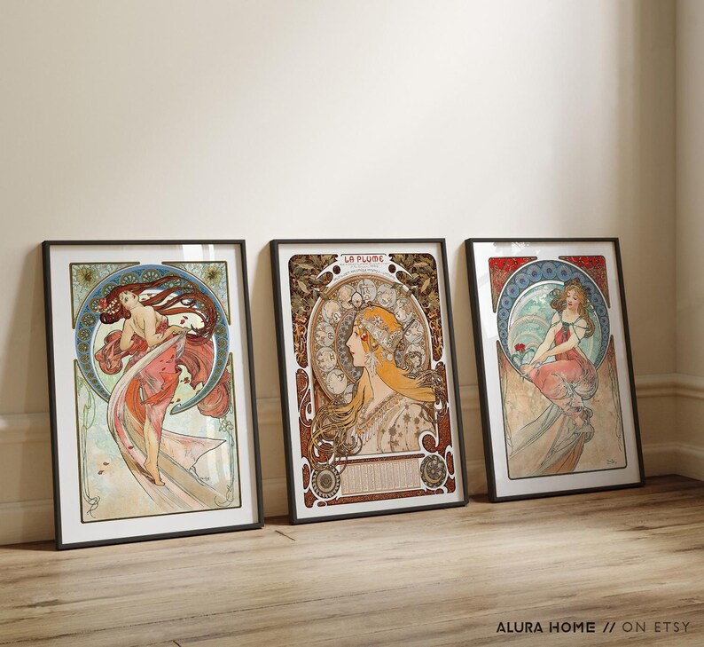 Conjunto de láminas de Alphonse Mucha, pared de galería Art Nouveau, la serie de arte y pósteres del zodíaco, decoración de pared vintage, obras de arte de Alfons Mucha. imagen 4