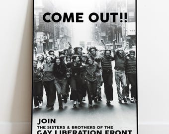 Plakat Frontu Wyzwolenia Gejów z 1970 r., sztuka ścienna dla osób LGBT w stylu vintage, wydruk protestu LGBT, sztuka historyczna o tematyce dumy, wystrój aktywistyczny, plakat rewolucyjny