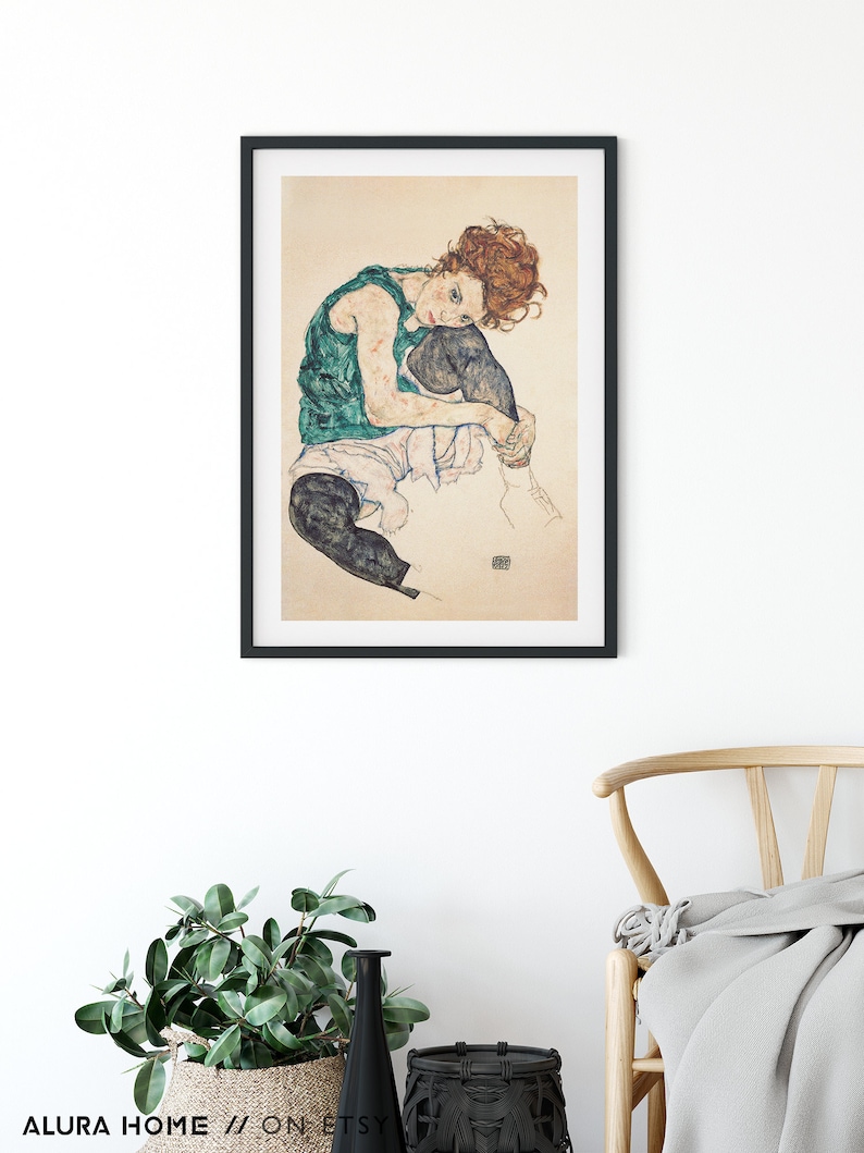Affiche Egon Schiele, affiche vintage, Egon Schiele, cadeau pour elle, impression rétro, art expressionnisme, idée cadeau pendaison de crémaillère, art mural vintage image 3
