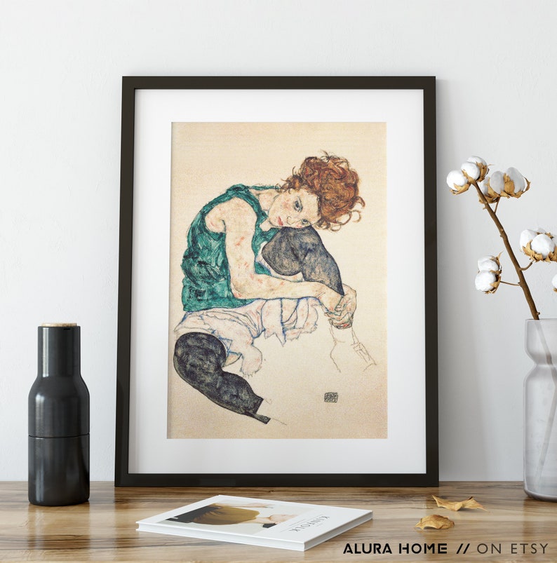 Affiche Egon Schiele, affiche vintage, Egon Schiele, cadeau pour elle, impression rétro, art expressionnisme, idée cadeau pendaison de crémaillère, art mural vintage image 4