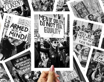 Conjunto de 10 pósteres feministas, láminas activistas, arte mural feminista, fotografía vintage, conjunto para pared de galería, póster de protesta, blanco y negro