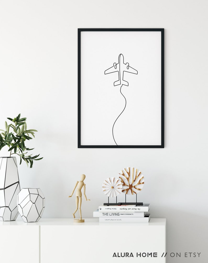 Airplane Print, Travel Plane Poster, Kids Room Decor, Airplane Wall Art, One Line Drawing, Plane Nursery Decor, Boys Room Wall Art, Boy Gift image 4