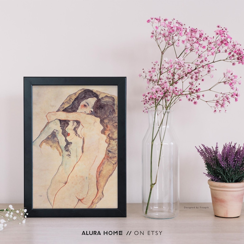Egon Schiele Print, Lesbian Art, Vintage Poster, Egon Schiele Art, Lesbian Print, Modern Art, Gift for Her, Museum Print, Famous Painting image 9
