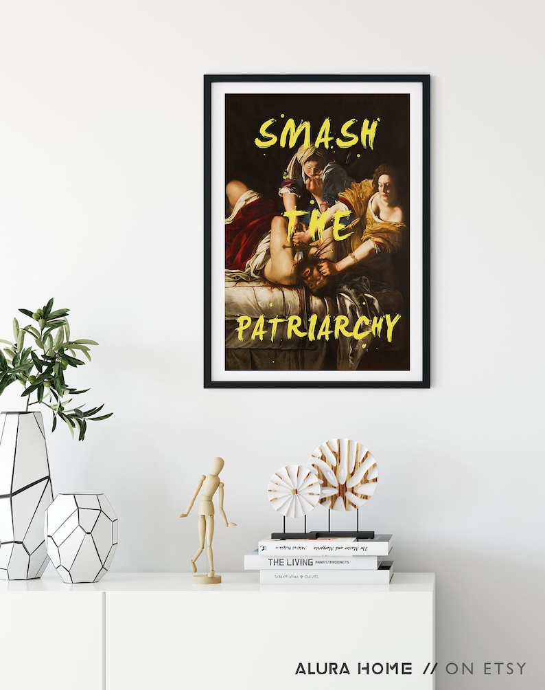 Póster "Aplastar el Patriarcado", póster feminista, arte mural sobre el poder femenino, arte feminista, lámina inspiradora, pintura clásica, cita feminista imagen 3