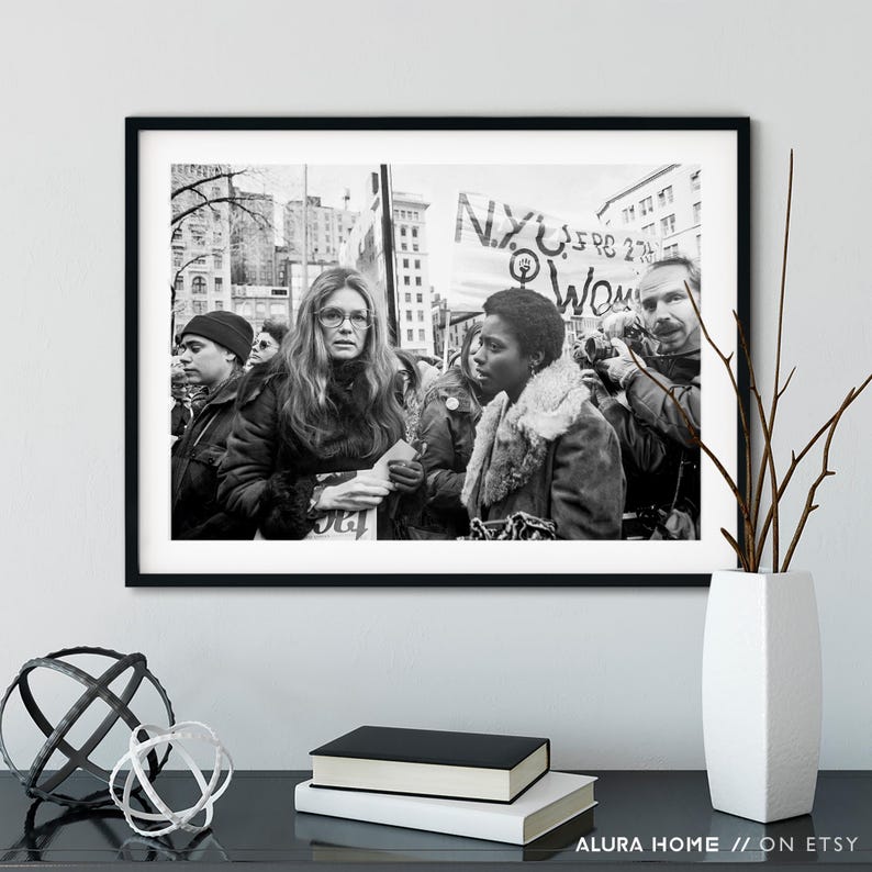 Photograph of Gloria Steinem at a Feminist Protest, Vintage Black and White Photo, Women’s Rights March Print, Activist Wall Art image 2
