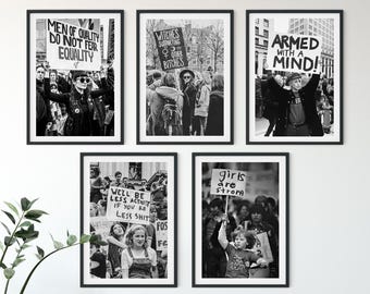 Conjunto de 5 pósteres activistas, láminas feministas, protesta de mujeres, arte mural feminista, conjunto para pared de galería, láminas en blanco y negro, láminas fotográficas