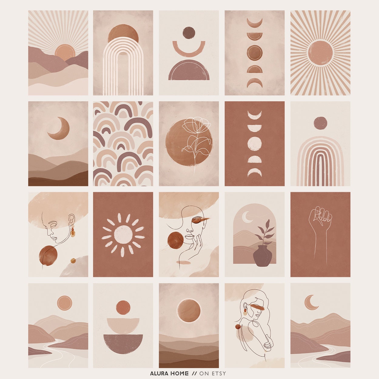 Boho Gallery Wall Set Collage Kit Boho Wall Decor Boho Wall Etsy