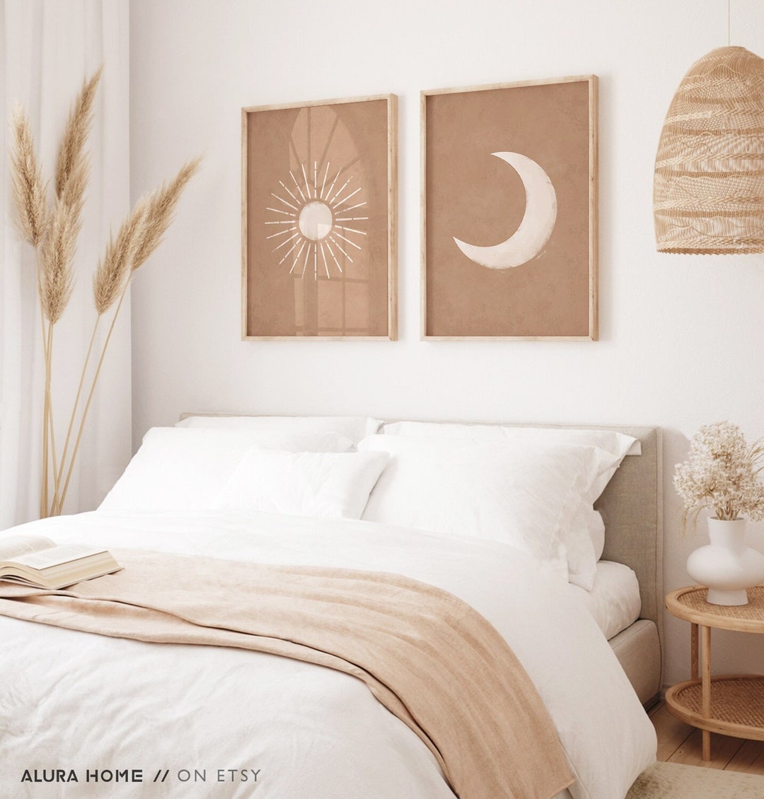 Sun and Moon Set of 2 Prints, Boho Wall Decor, Sun and Moon Wall Art ...