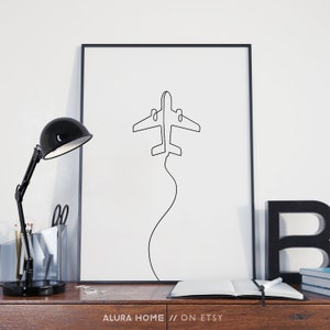 Airplane Print, Travel Plane Poster, Kids Room Decor, Airplane Wall Art, One Line Drawing, Plane Nursery Decor, Boys Room Wall Art, Boy Gift image 7