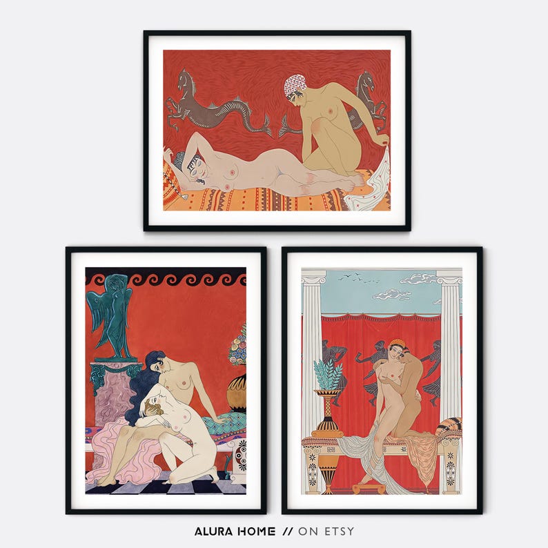 Set of 3 George Barbier Prints, Lesbian Prints, WLW Art, Vintage Lesbian Paintings, Gallery Wall Set, Sapphic Art, Romantic Prints, Art Deco image 7