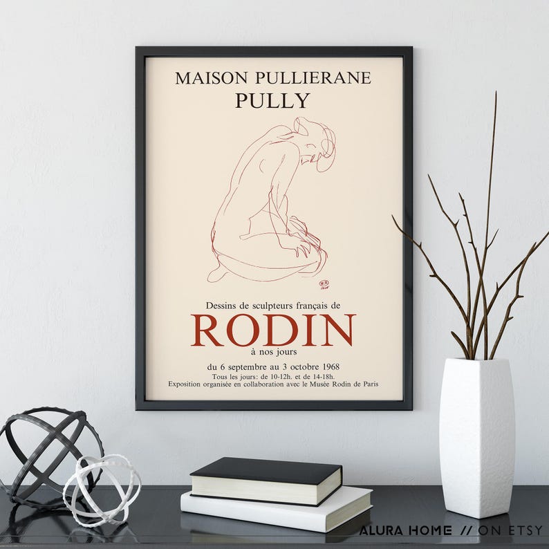 Rodin Exhibition Print, 1968 Paris Museum Poster, Vintage French Art, Gallery Wall Decor, Famous Painting, Gift for Artist image 4