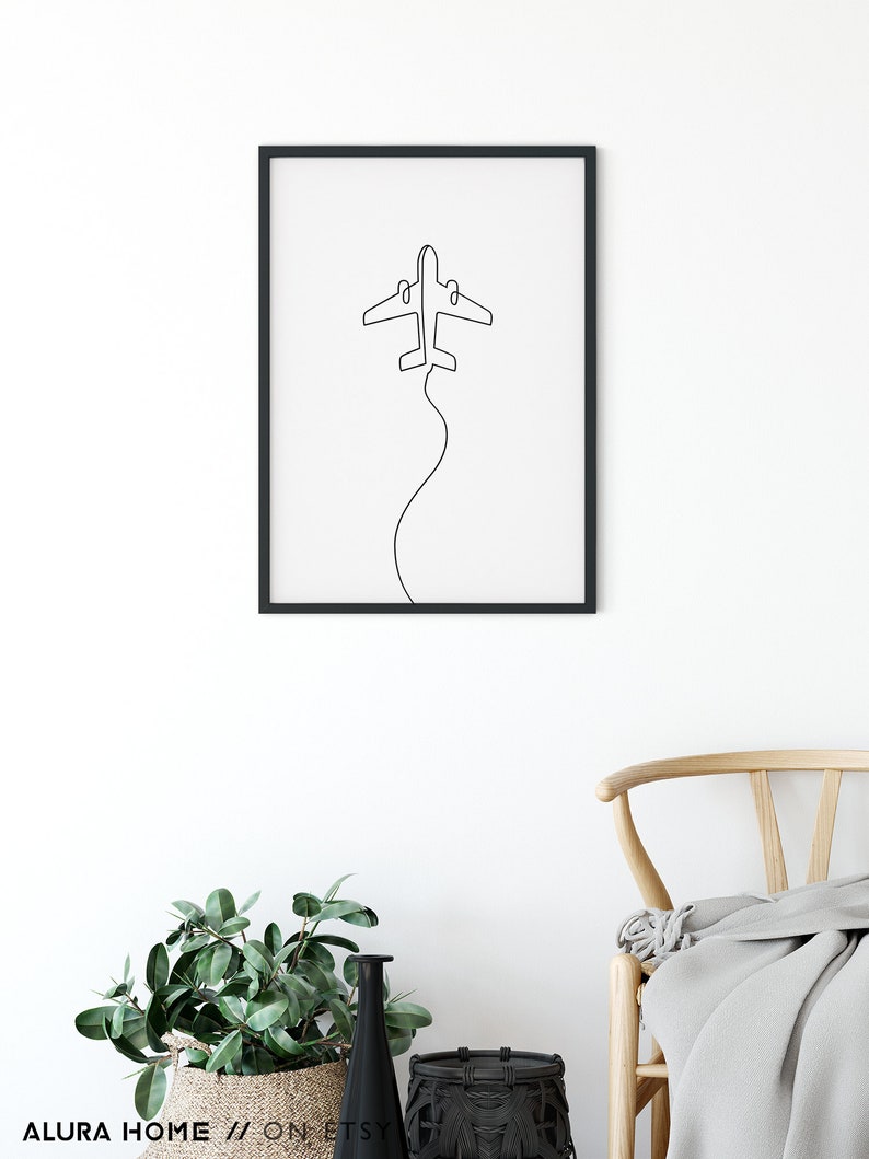 Airplane Print, Travel Plane Poster, Kids Room Decor, Airplane Wall Art, One Line Drawing, Plane Nursery Decor, Boys Room Wall Art, Boy Gift image 8