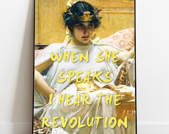 When She Speaks Revolution Print, Cleopatra Art, Feminist Wall Art, Women Empowerment Decor, Altered Classical Painting