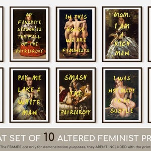 Set of 10 Feminist Prints, Altered Classic Paintings Collection, Maximalist Wall Art, Motivational Quote Posters, Wall Collage Kit image 2