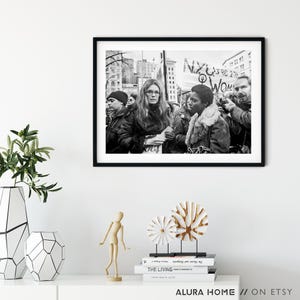 Photograph of Gloria Steinem at a Feminist Protest, Vintage Black and White Photo, Women’s Rights March Print, Activist Wall Art image 6