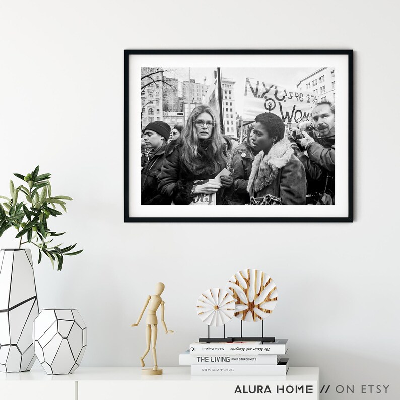 Photograph of Gloria Steinem at a Feminist Protest, Vintage Black and White Photo, Women’s Rights March Print, Activist Wall Art image 6