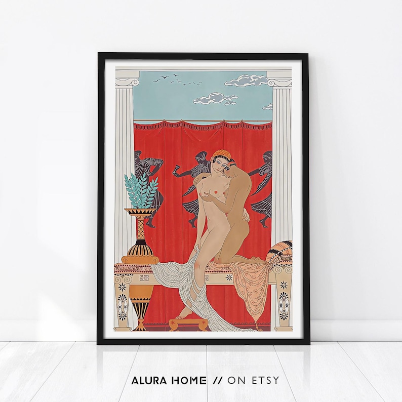Set of 3 George Barbier Prints, Lesbian Prints, WLW Art, Vintage Lesbian Paintings, Gallery Wall Set, Sapphic Art, Romantic Prints, Art Deco image 3